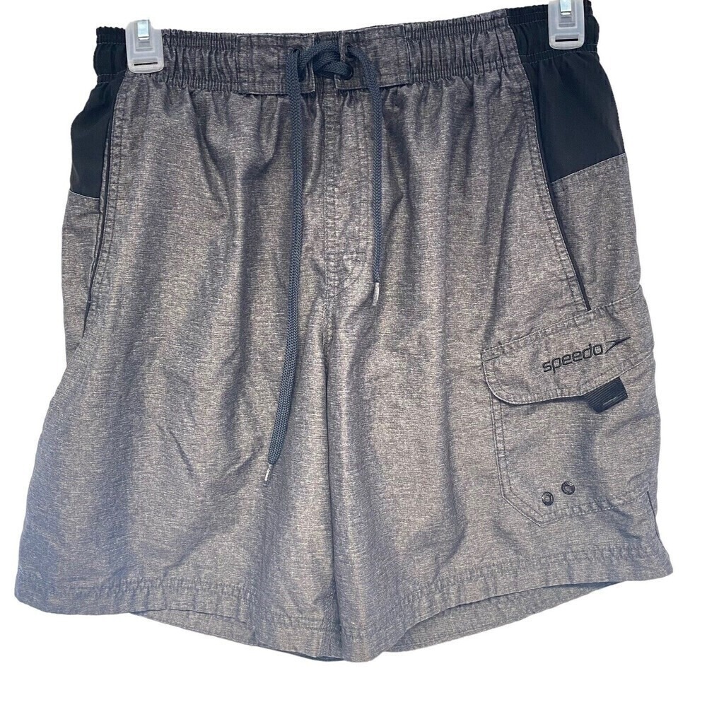 Speedo Board Shorts Men Medium Gray Swim Surf Cargo Pockets‎ Drawstring Lined